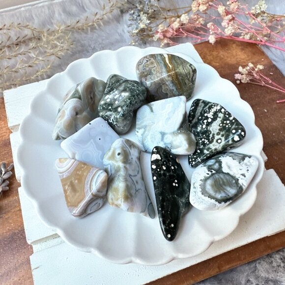 Set of 10 Small Ocean Jasper Tumbles - Picture 2 of 10